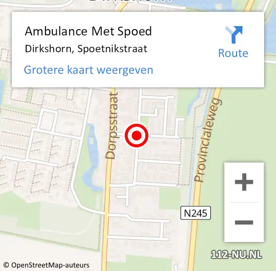 Locatie op kaart van de 112 melding: Ambulance Met Spoed Naar Dirkshorn, Spoetnikstraat op 19 augustus 2020 23:06