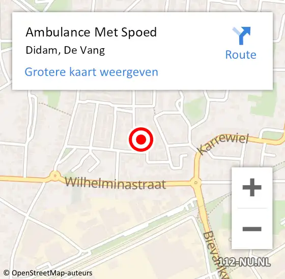 Locatie op kaart van de 112 melding: Ambulance Met Spoed Naar Didam, De Vang op 20 augustus 2020 00:33