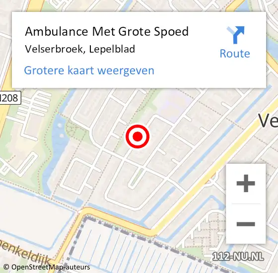 Locatie op kaart van de 112 melding: Ambulance Met Grote Spoed Naar Velserbroek, Lepelblad op 20 augustus 2020 01:58