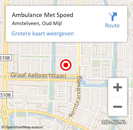 Locatie op kaart van de 112 melding: Ambulance Met Spoed Naar Amstelveen, Oud Mijl op 20 augustus 2020 05:07