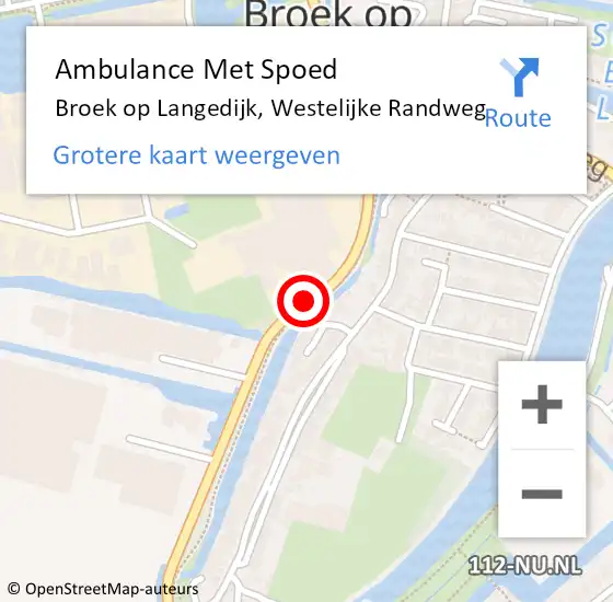 Locatie op kaart van de 112 melding: Ambulance Met Spoed Naar Broek op Langedijk, Westelijke Randweg op 20 augustus 2020 07:34