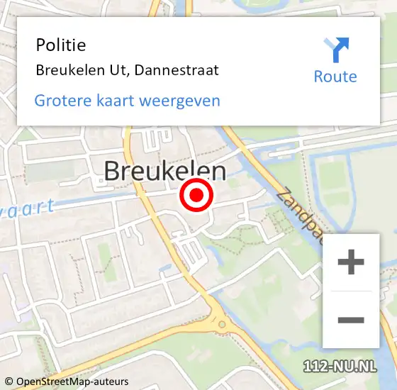 Locatie op kaart van de 112 melding: Politie Breukelen Ut, Dannestraat op 16 mei 2014 13:05