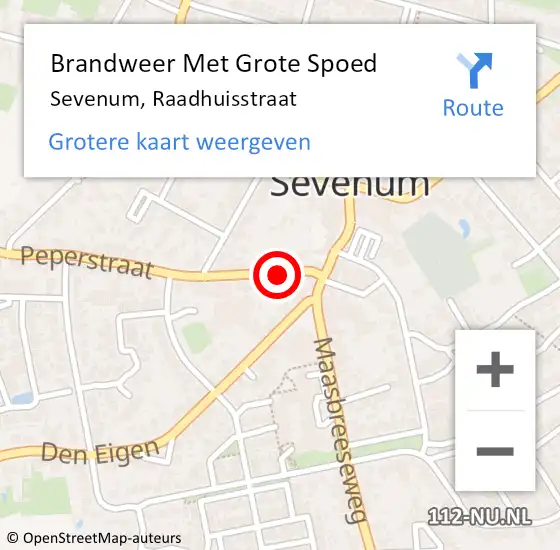 Locatie op kaart van de 112 melding: Brandweer Met Grote Spoed Naar Sevenum, Raadhuisstraat op 20 augustus 2020 10:22