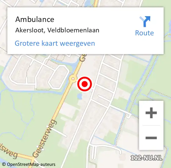 Locatie op kaart van de 112 melding: Ambulance Akersloot, Veldbloemenlaan op 20 augustus 2020 13:11