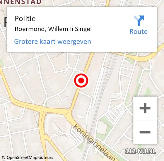 Locatie op kaart van de 112 melding: Politie Roermond, Willem Ii Singel op 20 augustus 2020 13:12