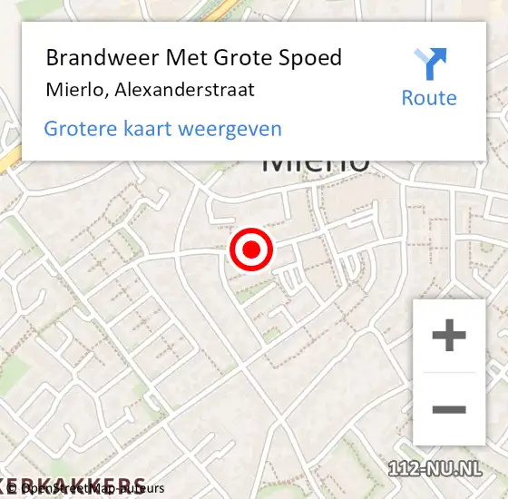 Locatie op kaart van de 112 melding: Brandweer Met Grote Spoed Naar Mierlo, Alexanderstraat op 20 augustus 2020 14:34