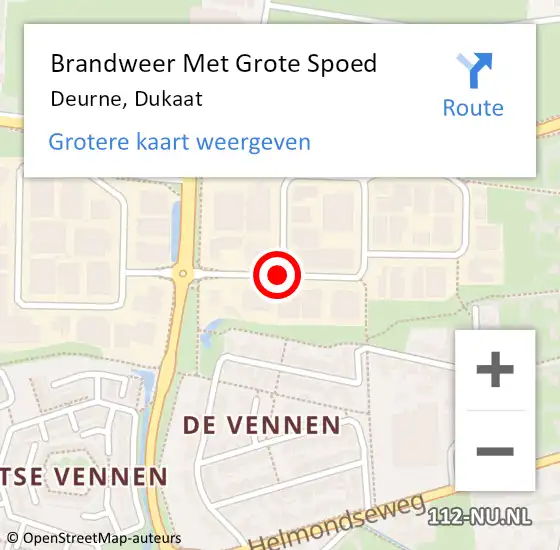 Locatie op kaart van de 112 melding: Brandweer Met Grote Spoed Naar Deurne, Dukaat op 20 augustus 2020 14:52