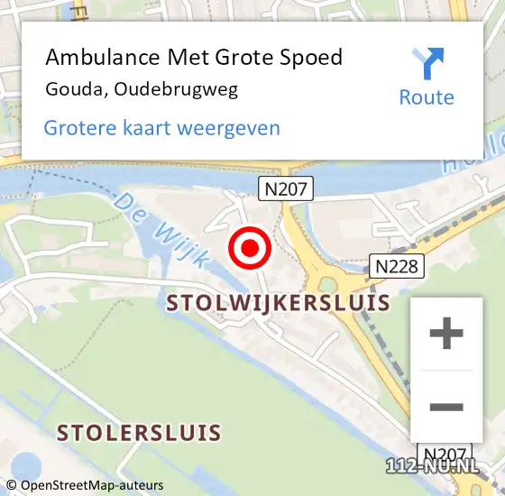 Locatie op kaart van de 112 melding: Ambulance Met Grote Spoed Naar Gouda, Oudebrugweg op 20 augustus 2020 20:15