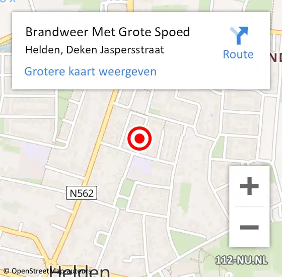 Locatie op kaart van de 112 melding: Brandweer Met Grote Spoed Naar Helden, Deken Jaspersstraat op 20 augustus 2020 20:36