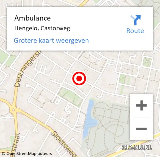 Locatie op kaart van de 112 melding: Ambulance Hengelo, Castorweg op 20 augustus 2020 21:45