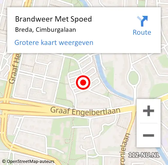 Locatie op kaart van de 112 melding: Brandweer Met Spoed Naar Breda, Cimburgalaan op 20 augustus 2020 22:23