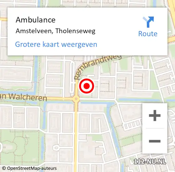 Locatie op kaart van de 112 melding: Ambulance Amstelveen, Tholenseweg op 21 augustus 2020 04:58