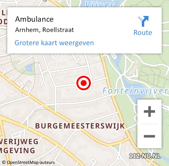 Locatie op kaart van de 112 melding: Ambulance Arnhem, Roellstraat op 21 augustus 2020 08:44