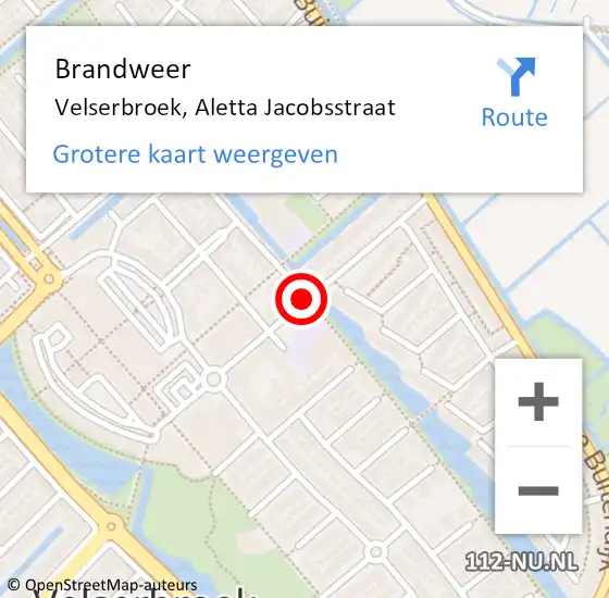 Locatie op kaart van de 112 melding: Brandweer Velserbroek, Aletta Jacobsstraat op 21 augustus 2020 09:31