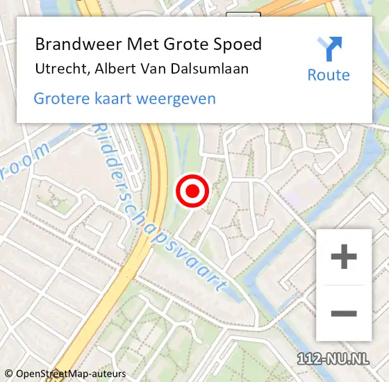 Locatie op kaart van de 112 melding: Brandweer Met Grote Spoed Naar Utrecht, Albert van Dalsumlaan op 21 augustus 2020 10:07