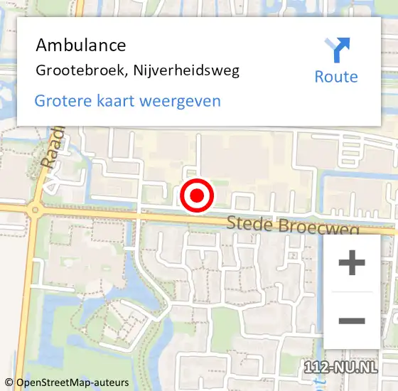 Locatie op kaart van de 112 melding: Ambulance Grootebroek, Nijverheidsweg op 21 augustus 2020 10:59