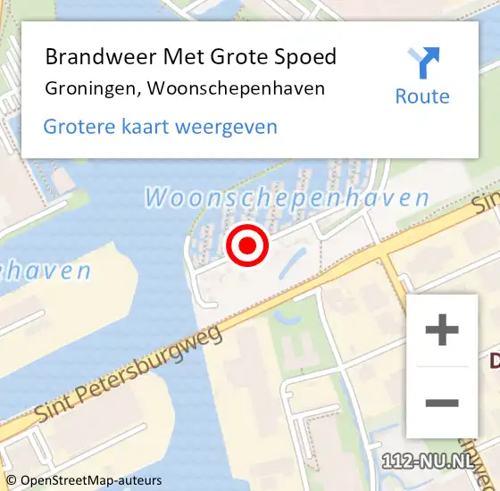 Locatie op kaart van de 112 melding: Brandweer Met Grote Spoed Naar Groningen, Woonschepenhaven op 21 augustus 2020 13:28