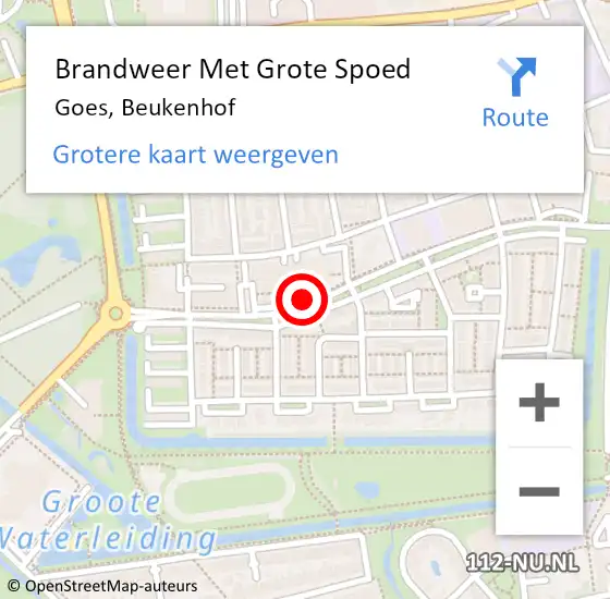 Locatie op kaart van de 112 melding: Brandweer Met Grote Spoed Naar Goes, Beukenhof op 21 augustus 2020 13:43