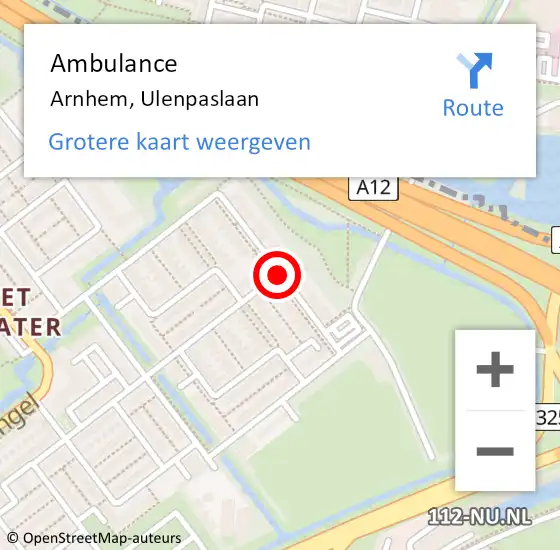 Locatie op kaart van de 112 melding: Ambulance Arnhem, Ulenpaslaan op 21 augustus 2020 15:18