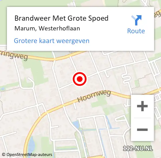 Locatie op kaart van de 112 melding: Brandweer Met Grote Spoed Naar Marum, Westerhoflaan op 21 augustus 2020 15:24