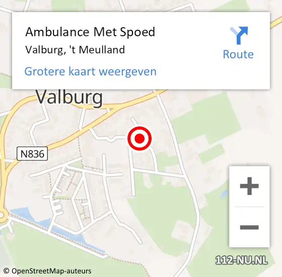 Locatie op kaart van de 112 melding: Ambulance Met Spoed Naar Valburg, 't Meulland op 21 augustus 2020 15:37