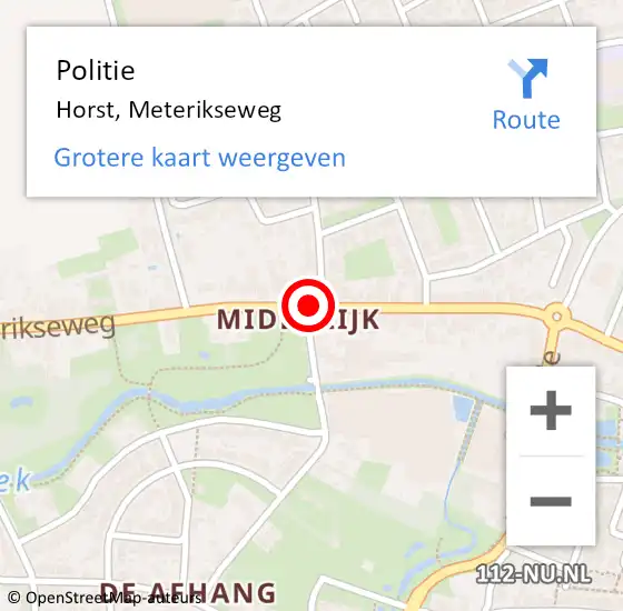 Locatie op kaart van de 112 melding: Politie Horst, Meterikseweg op 21 augustus 2020 15:38