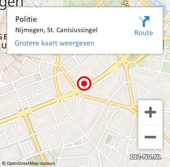 Locatie op kaart van de 112 melding: Politie Nijmegen, St. Canisiussingel op 21 augustus 2020 16:03