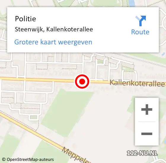 Locatie op kaart van de 112 melding: Politie Steenwijk, Kallenkoterallee op 21 augustus 2020 16:10