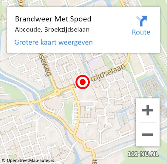 Locatie op kaart van de 112 melding: Brandweer Met Spoed Naar Abcoude, Broekzijdselaan op 21 augustus 2020 16:17