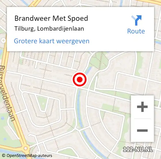 Locatie op kaart van de 112 melding: Brandweer Met Spoed Naar Tilburg, Lombardijenlaan op 21 augustus 2020 16:52