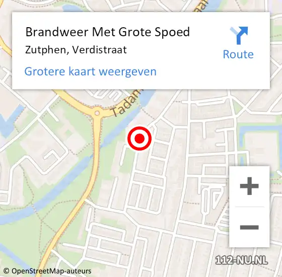 Locatie op kaart van de 112 melding: Brandweer Met Grote Spoed Naar Zutphen, Verdistraat op 21 augustus 2020 17:44