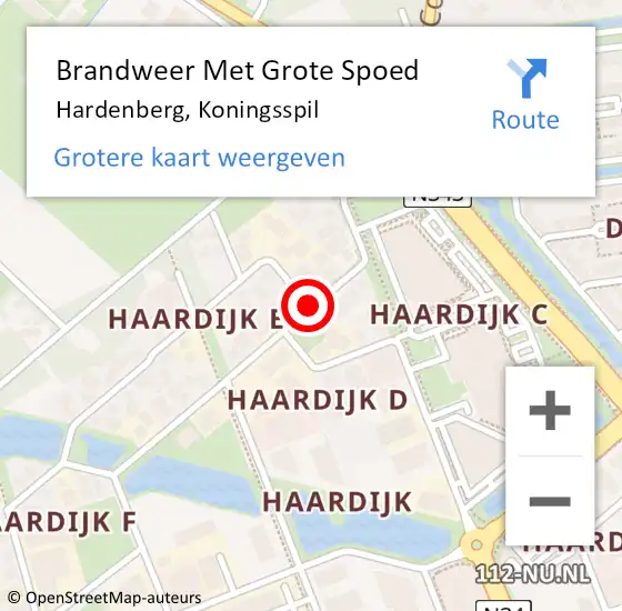 Locatie op kaart van de 112 melding: Brandweer Met Grote Spoed Naar Hardenberg, Koningsspil op 21 augustus 2020 18:33