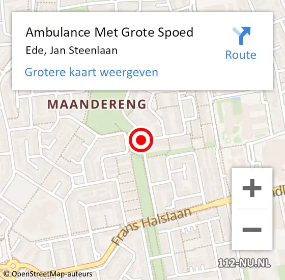 Locatie op kaart van de 112 melding: Ambulance Met Grote Spoed Naar Ede, Jan Steenlaan op 21 augustus 2020 23:50