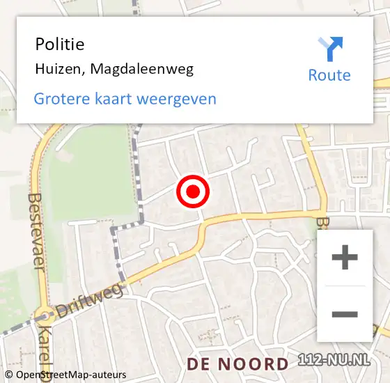 Locatie op kaart van de 112 melding: Politie Huizen, Magdaleenweg op 22 augustus 2020 04:11