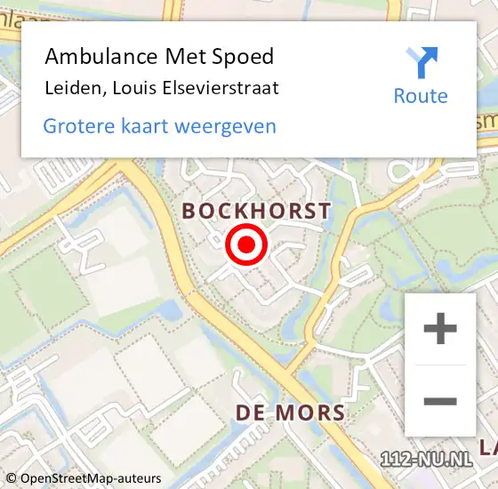 Locatie op kaart van de 112 melding: Ambulance Met Spoed Naar Leiden, Louis Elsevierstraat op 22 augustus 2020 09:18