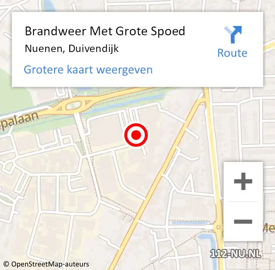 Locatie op kaart van de 112 melding: Brandweer Met Grote Spoed Naar Nuenen, Duivendijk op 22 augustus 2020 09:26