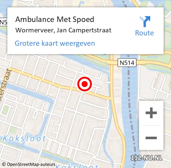 Locatie op kaart van de 112 melding: Ambulance Met Spoed Naar Wormerveer, Jan Campertstraat op 22 augustus 2020 11:51