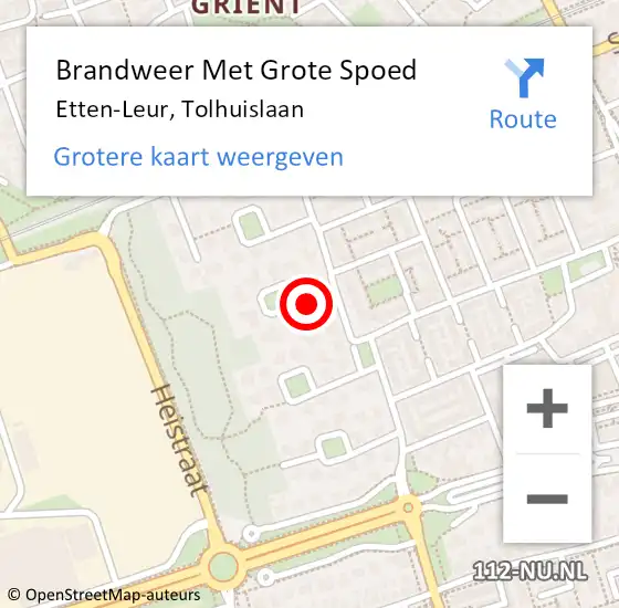 Locatie op kaart van de 112 melding: Brandweer Met Grote Spoed Naar Etten-Leur, Tolhuislaan op 22 augustus 2020 13:21