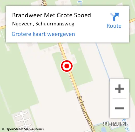 Locatie op kaart van de 112 melding: Brandweer Met Grote Spoed Naar Nijeveen, Schuurmansweg op 22 augustus 2020 13:40