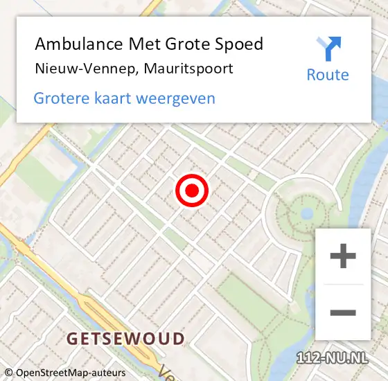 Locatie op kaart van de 112 melding: Ambulance Met Grote Spoed Naar Nieuw-Vennep, Mauritspoort op 22 augustus 2020 14:18