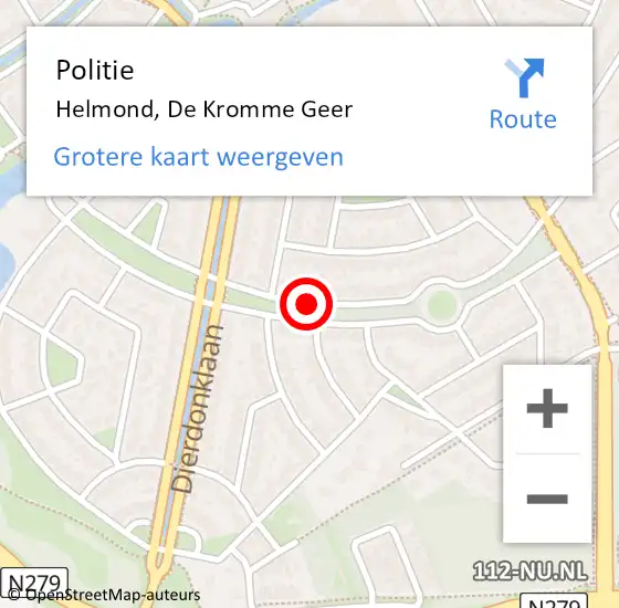 Locatie op kaart van de 112 melding: Politie Helmond, De Kromme Geer op 22 augustus 2020 15:05