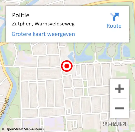 Locatie op kaart van de 112 melding: Politie Zutphen, Warnsveldseweg op 22 augustus 2020 15:13