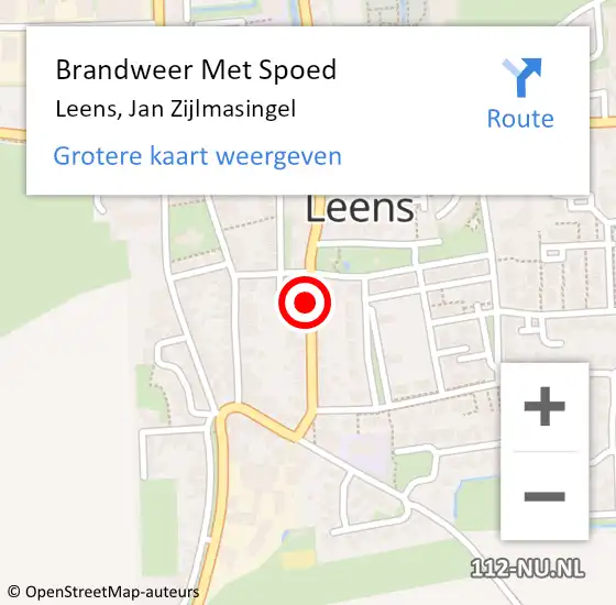 Locatie op kaart van de 112 melding: Brandweer Met Spoed Naar Leens, Jan Zijlmasingel op 22 augustus 2020 15:44