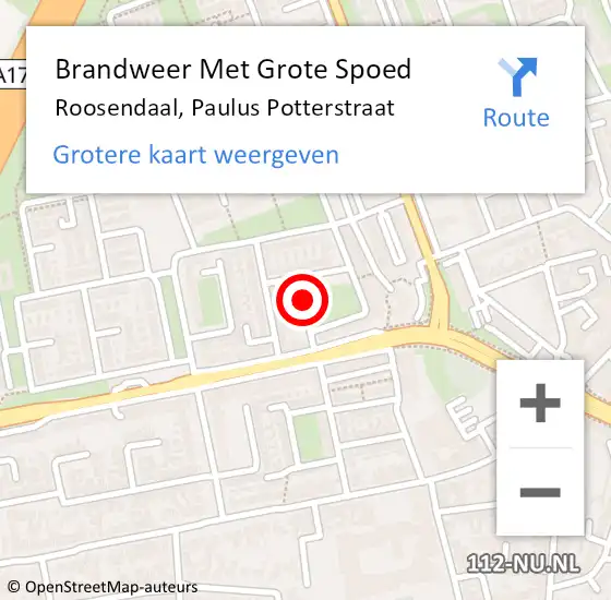 Locatie op kaart van de 112 melding: Brandweer Met Grote Spoed Naar Roosendaal, Paulus Potterstraat op 22 augustus 2020 15:58