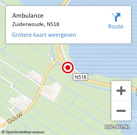 Locatie op kaart van de 112 melding: Ambulance Zuiderwoude, N518 op 22 augustus 2020 16:34