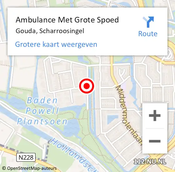 Locatie op kaart van de 112 melding: Ambulance Met Grote Spoed Naar Gouda, Scharroosingel op 22 augustus 2020 16:39
