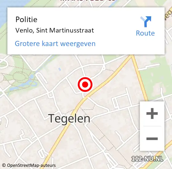 Locatie op kaart van de 112 melding: Politie Venlo, Sint Martinusstraat op 22 augustus 2020 17:19