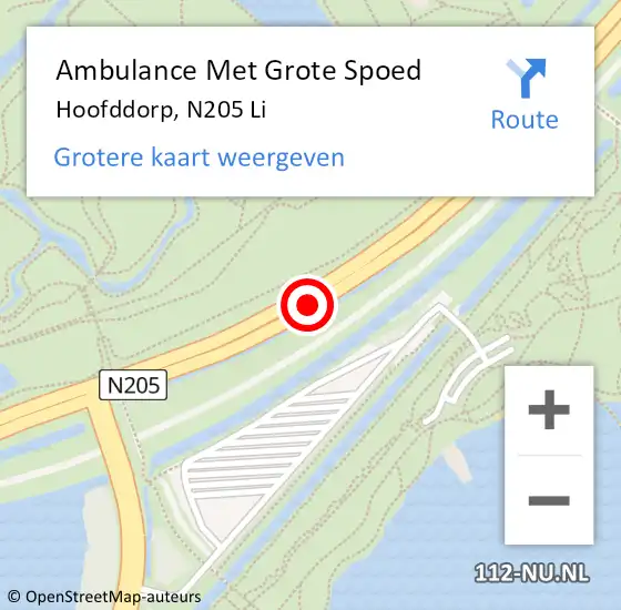 Locatie op kaart van de 112 melding: Ambulance Met Grote Spoed Naar Hoofddorp, N205 Li op 22 augustus 2020 18:23