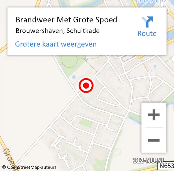 Locatie op kaart van de 112 melding: Brandweer Met Grote Spoed Naar Brouwershaven, Schuitkade op 22 augustus 2020 20:18