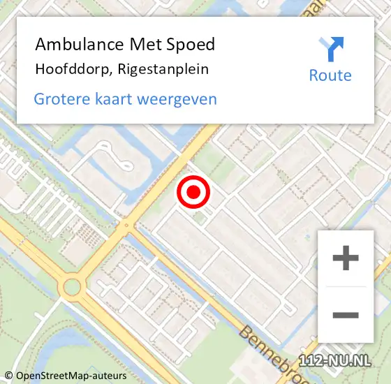 Locatie op kaart van de 112 melding: Ambulance Met Spoed Naar Hoofddorp, Rigestanplein op 22 augustus 2020 20:34